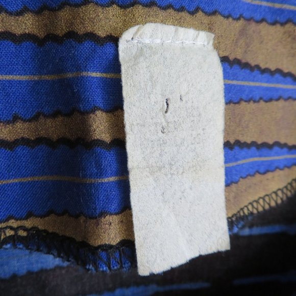 Vintage 70s Mod Coat Jacket L Blue Gold Mid Length Buttons Shoulder Pads Boho - Picture 14 of 15